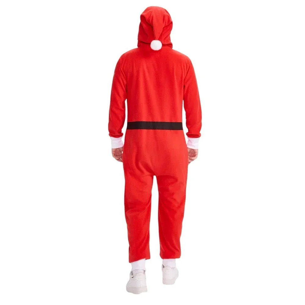 Tipsy Elves Mens Santa Claus Hooded Onesie Jumpsuit Red Fleece Christmas Large - Picture 2 of 7